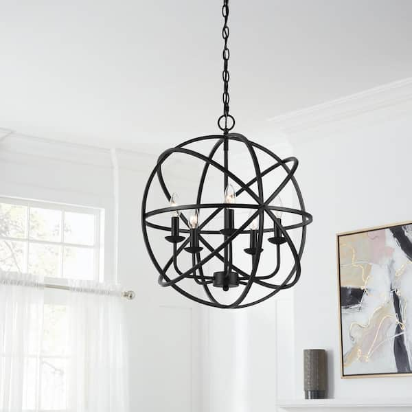 Sarolta Sands 5-Light Black Chandelier Light Fixture with Caged Globe Metal Shade