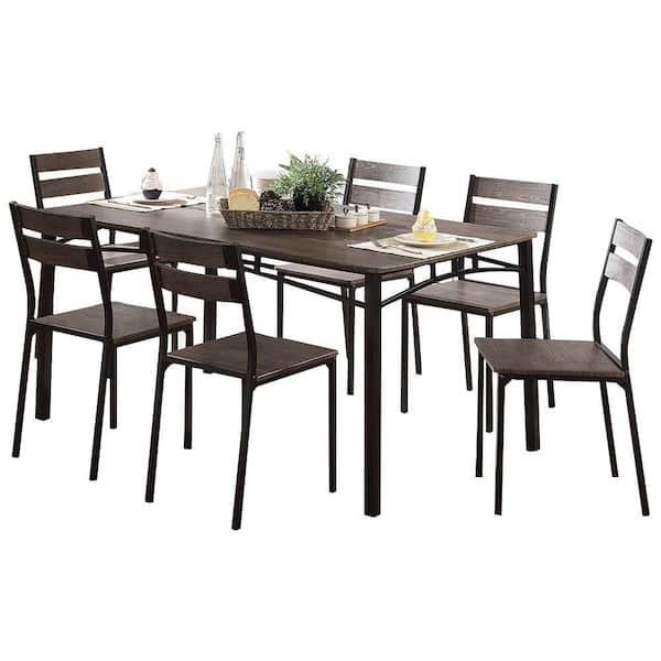 7 Piece Metal And Wood Dining Table Set, Home Depot Dining Room Table And Chairs