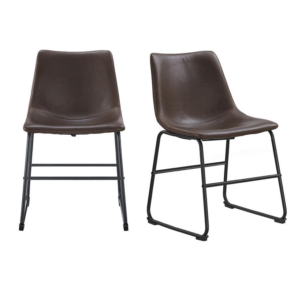 Industrial Brown Faux Leather and Metal Dining Chair Set