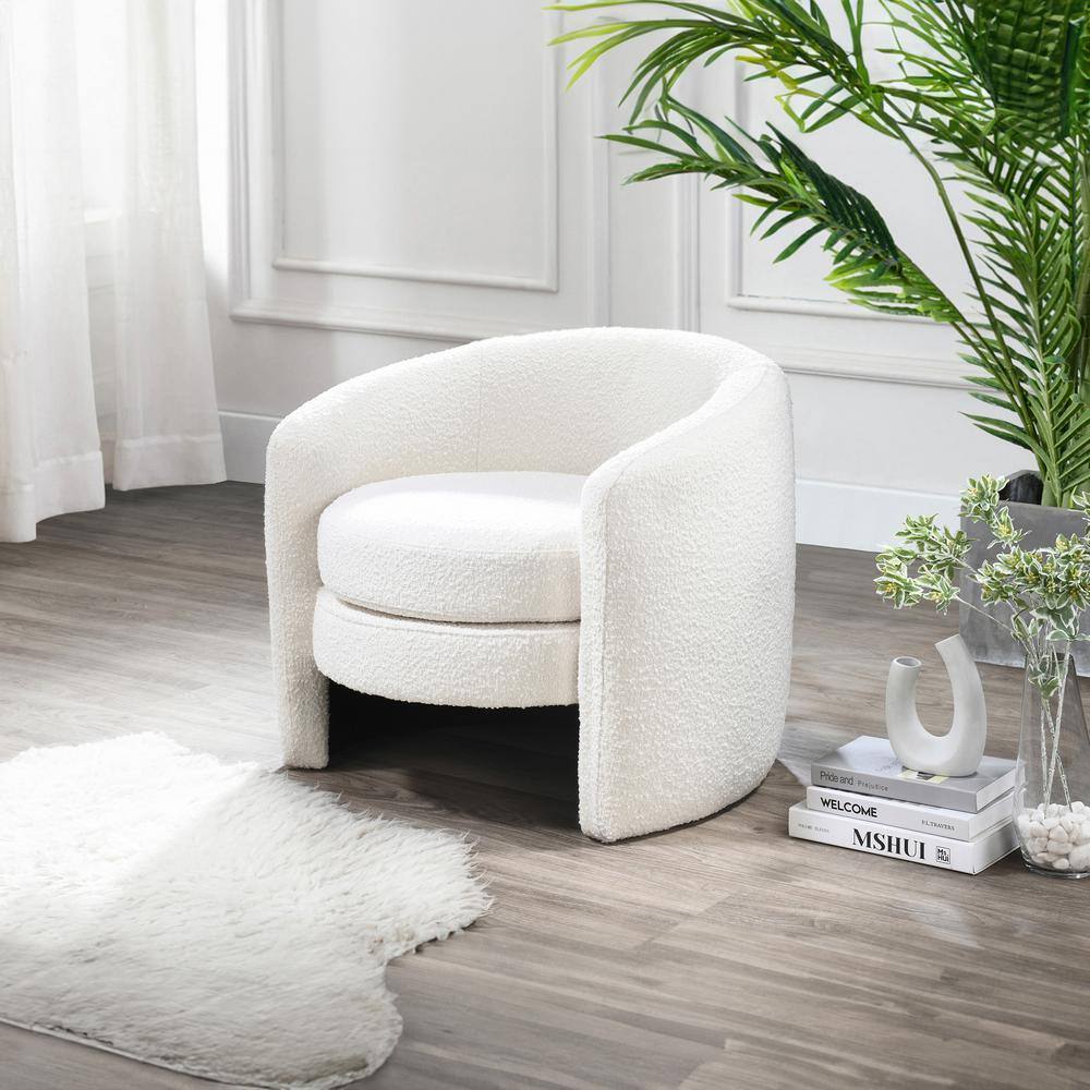 White Microfiber Barrel Accent Chair with Wood Frame