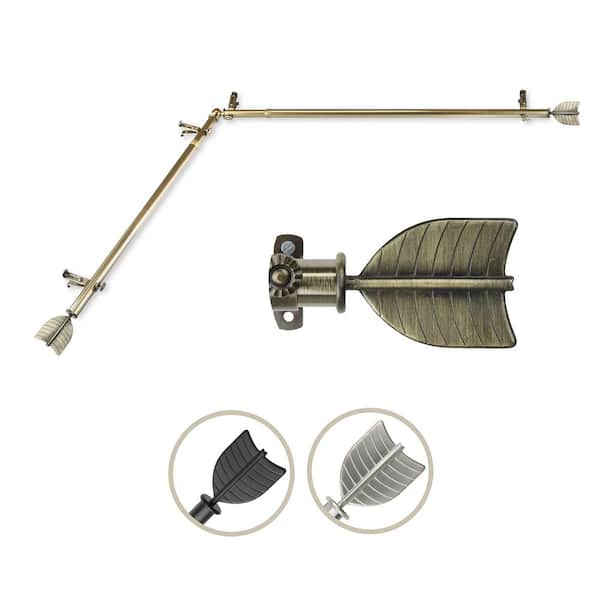 Rod Desyne 13/16" Dia Adjustable 66" to 120" Single Corner Window Curtain Rod in Antique Brass with Quill Finials
