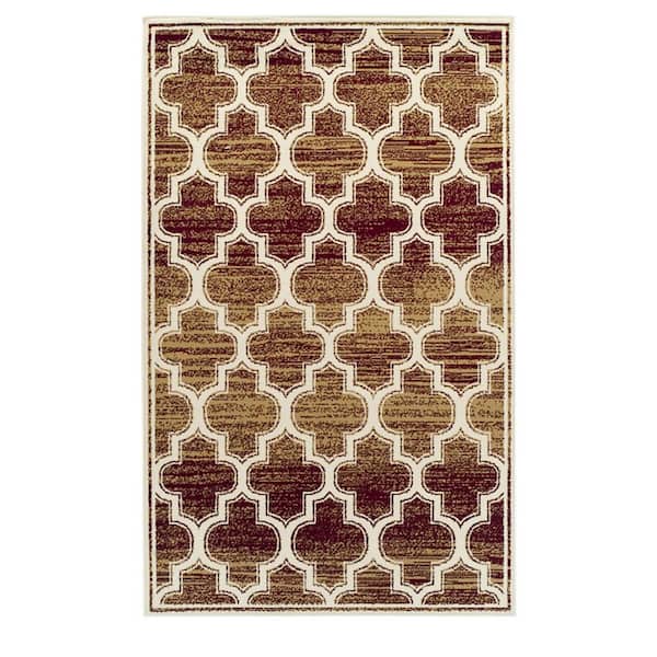 HomeRoots 8' X 10' Brick And Gold Geometric Stain Resistant Area Rug