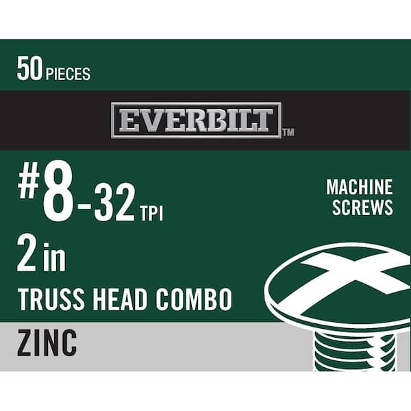 Everbilt #8-32 x 2 in. Combo Truss Head Zinc Plated Machine Screw (50-Pack)