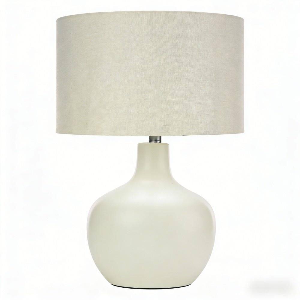 25 in. White Ceramic Contemporary Table Lamp with Stacked Round Base and Ivory Linen Drum Shade for Living Room, Office price history on PriceWatchPro
