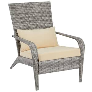 Coconino Gray Wicker Composite Adirondack Chair with Beige Cushion
