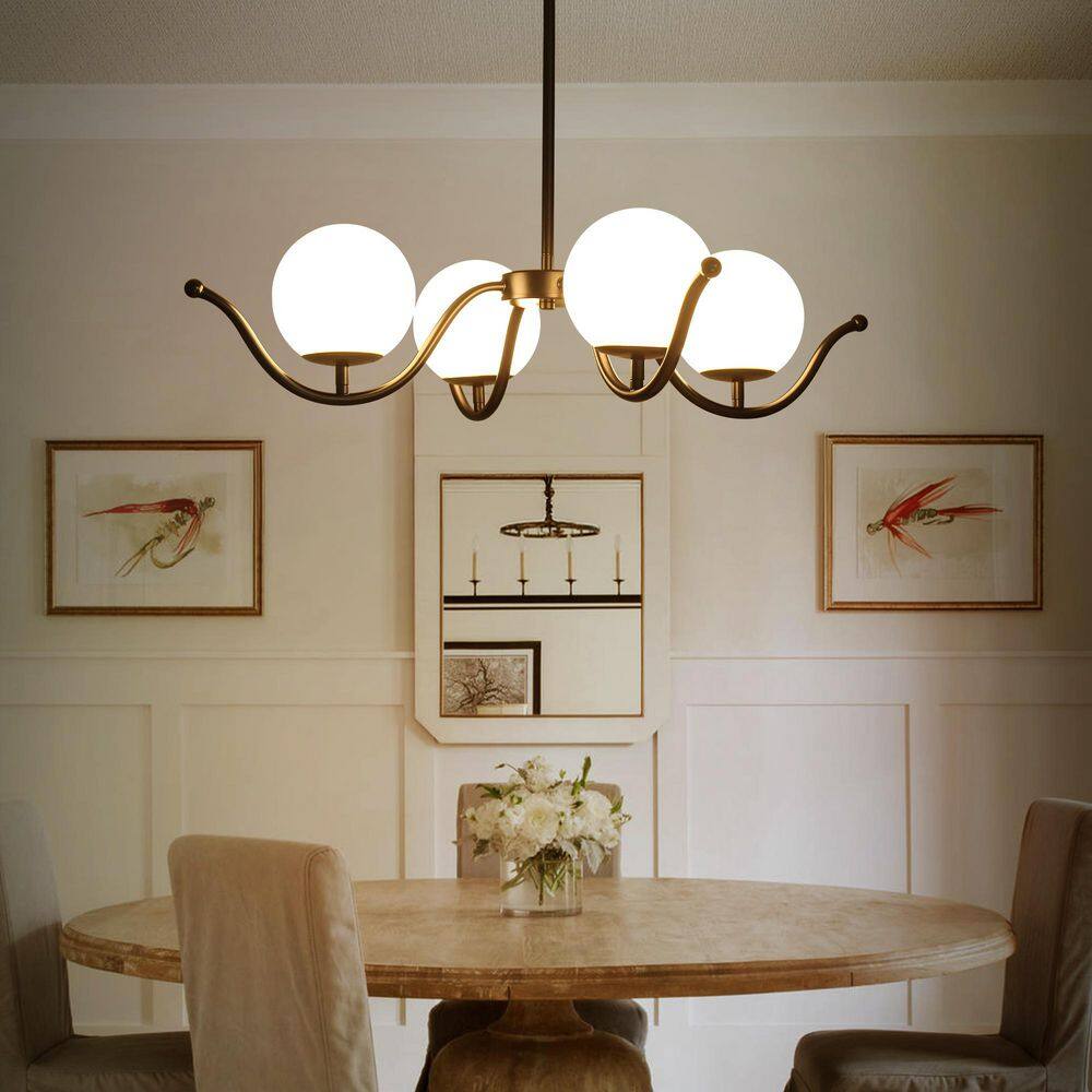4-Light Black Mid Century Sputnik Dimmable Chandelier with Milk Glass Globe Shade Pendant Light for Living Room Bedroom price history on PriceWatchPro