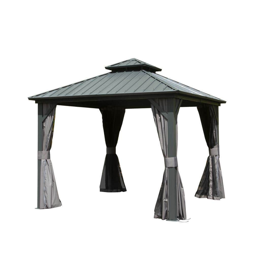 Daheat Benja 10 ft. x 10 ft. Aluminum Hardtop Gazebo in Gray with ...