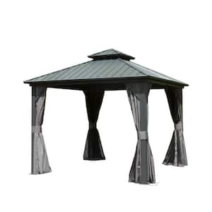 Benja 10 ft. x 10 ft. Aluminum Hardtop Gazebo in Gray with Double Galvanized Steel Roofs and Mosquito Net