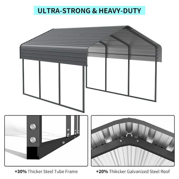 10 ft. x 15 ft. Metal Carport with Enhanced Base and Galvanized Steel Roof, Heavy Duty Outdoor Garage Car Shelter