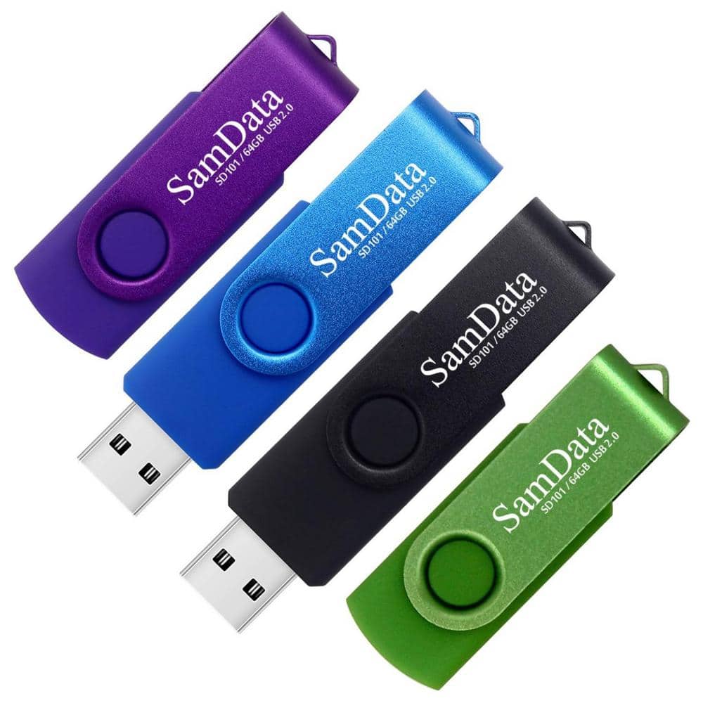 64GB USB 2.0 Flash Drives with LED Light for Storage and Backup, 4-Pack, (4