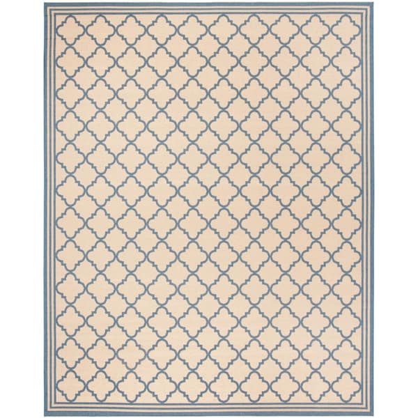 Beach House Cream/Blue 9 ft. x 12 ft. Trellis Indoor/Outdoor Patio  Area Rug