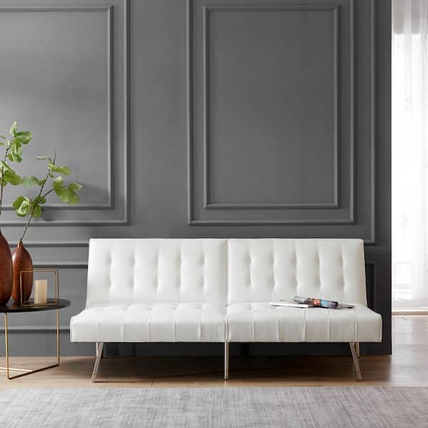 HOMESTOCK 68.5 in Wide Armless Arm Linen Modern Rectangle Sofa in. White