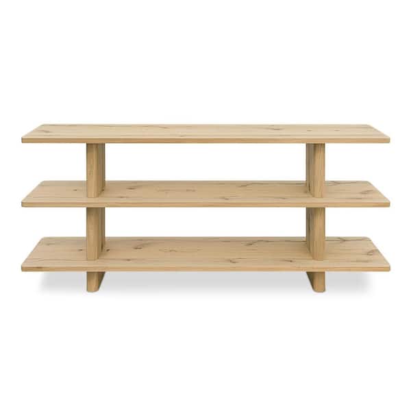 Thalor 30 in. Tall Rustic Oak Veneer and Solid Oak 3-Shelf Bookcase with Bullnose Edges