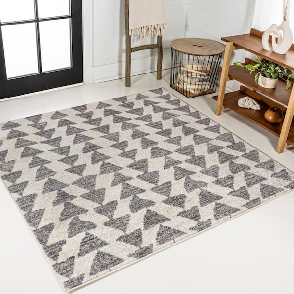 Aisha Moroccan Triangle Geometric Cream/Gray 3 ft. Square Area Rug