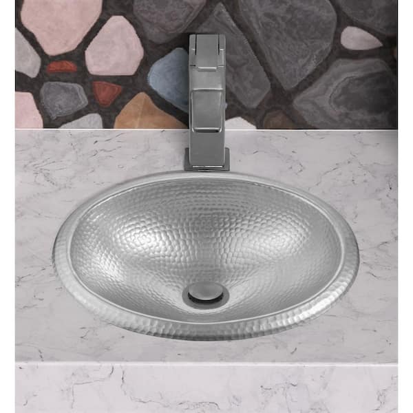 Monarch Abode 17 in. Hand Hammered Oval Drop-in Bathroom Sink in Silver