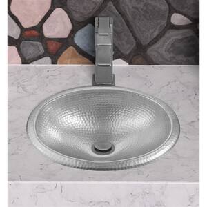 17 in. Hand Hammered Oval Drop-in Bathroom Sink in Silver