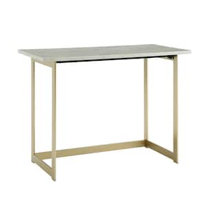 42 in. Rectangular Faux White Faux Marble/Gold Computer Desks with Storage