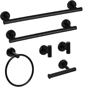 6-Piece Bath Hardware with Towel Bar Towel Hook Toilet Paper Holder and Towel Ring Set in Brushed Nickel