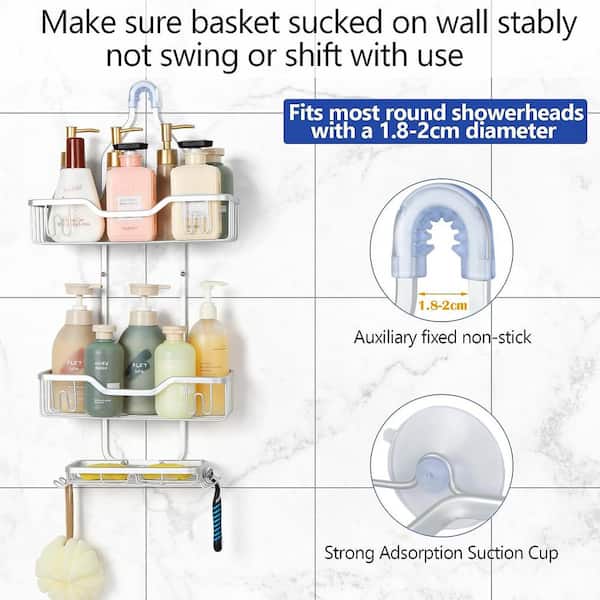 Oumilen Over Head Shower Caddy Basket with Hooks, 3 Layers Bathroom Storage Rack Shelf, PSHK081