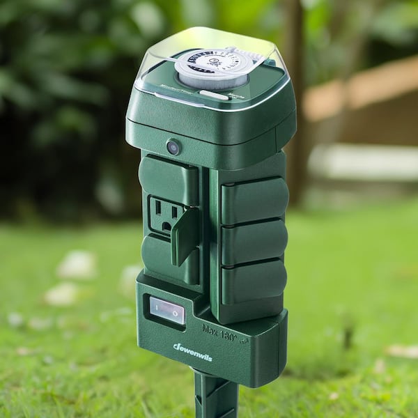 Outdoor Mechanical Power Stake Timer, Waterproof, 6 Grounded Outlets(Three 180°Rotatable), 6 ft. Extension Cord