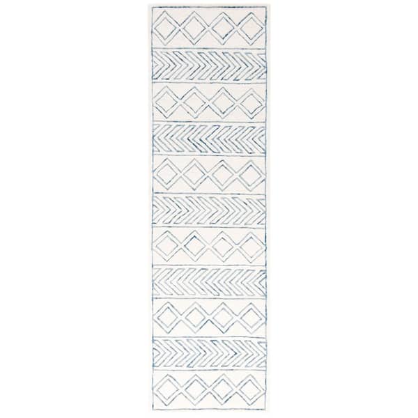 SAFAVIEH Glamour 2 ft. x 8 ft. Ivory/Blue Geometric Striped Runner Rug