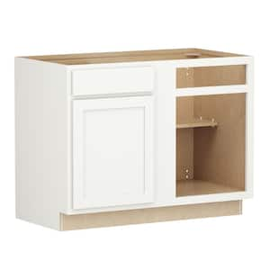 Shaker Partial Overlay 45 in W x 24 in D x 34.5 in H Plywood Assembled Blind Corner Base Kitchen Cabinet in Linen White