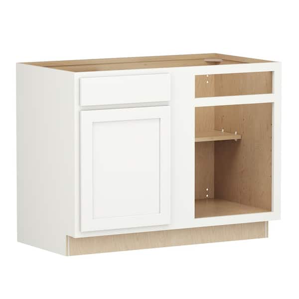 SIMPLY WOODMARK PRO Shaker Partial Overlay 45 in W x 24 in D x 34.5 in H Plywood Assembled Blind Corner Base Kitchen Cabinet in Linen White