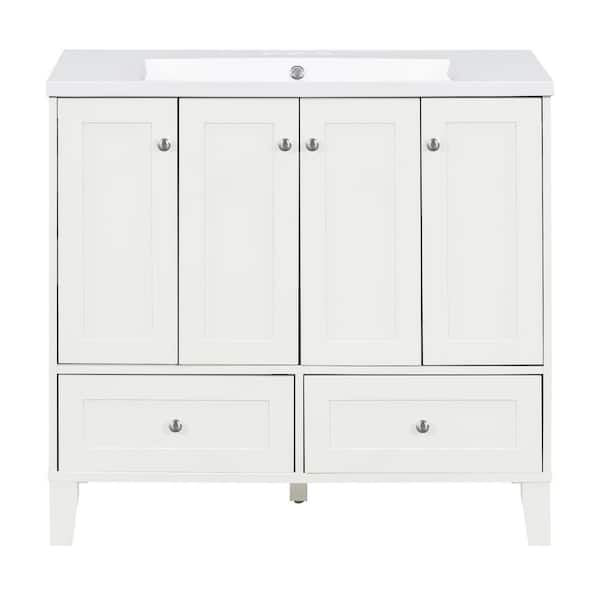 JimsMaison 36 in. W x 18 in. D x 34 in. H Single Sink Freestanding Bath Vanity in White with White Cultured Marble Top
