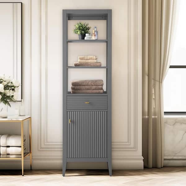 21 in. W x 17 in. D x 72 in. H Linear Gray Freestanding Linen Cabinet for Bathroom
