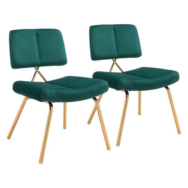 ZUO Nicole Green, Gold Polyester Dining Side Chair Set of 2