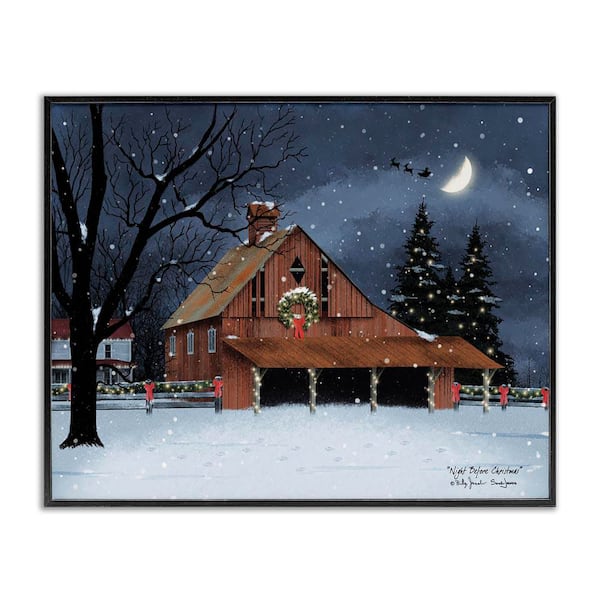 Night Before Christmas Barn by Billy Jacobs Black Framed Nature Giclee Art Print 24 in. x 30 in.