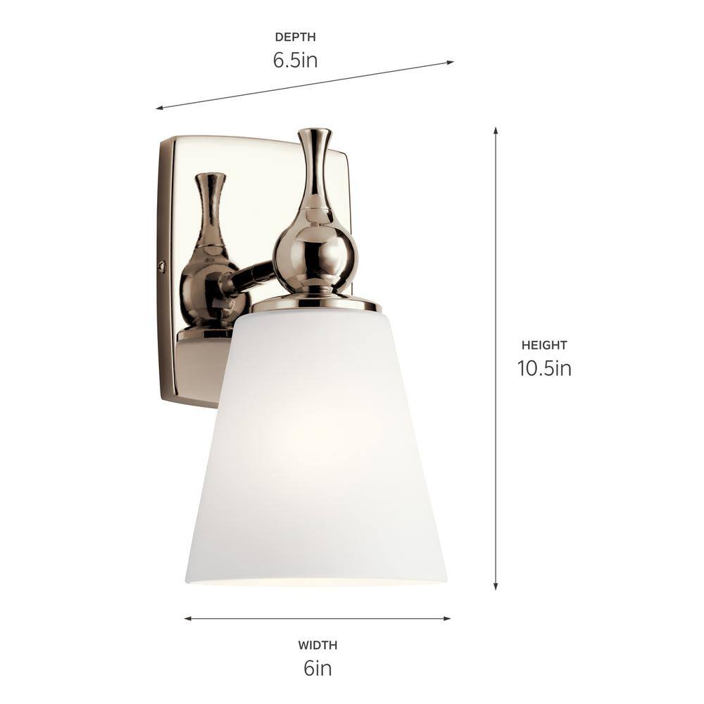 Polished Nickel 6'' Wall Sconce with Satin Etched Glass