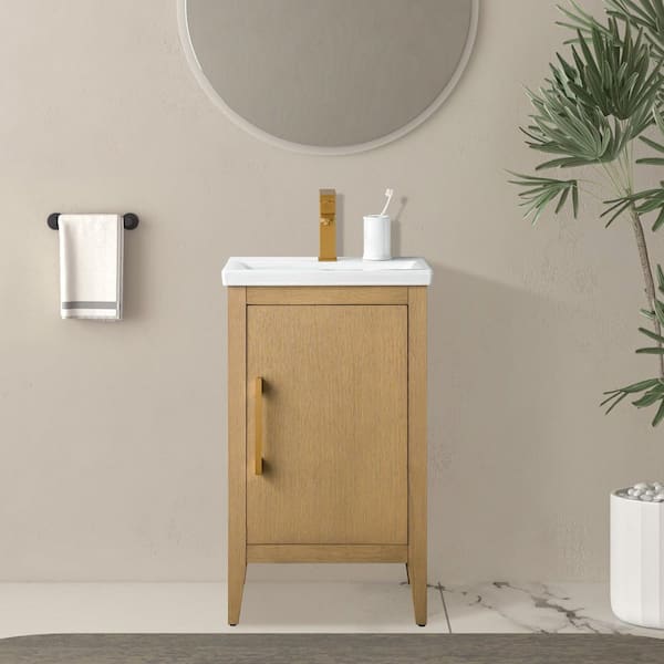 20 in. W x 15.8 in D x 34 in. H Single Sink Bathroom Vanity Cabinet in Natural Oak with Ceramic Top