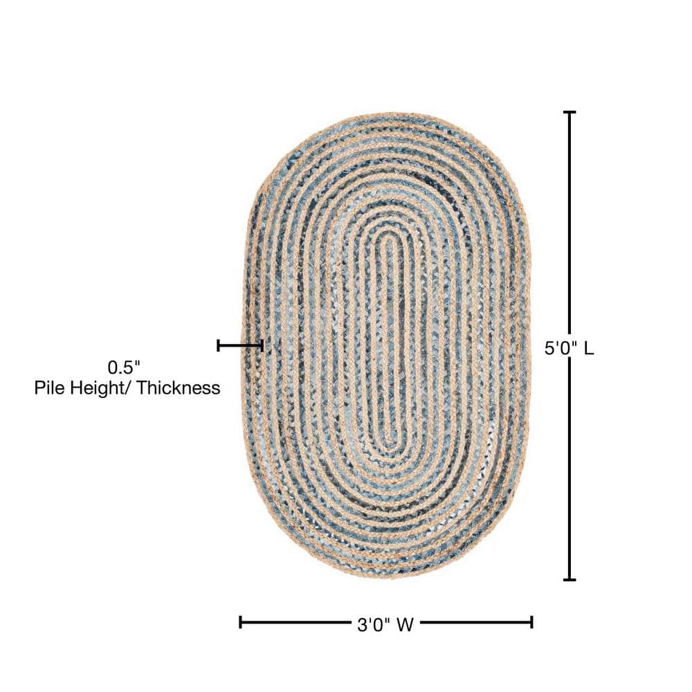 Cape Cod Blue and Natural Oval Jute Area Rug 3' x 5'