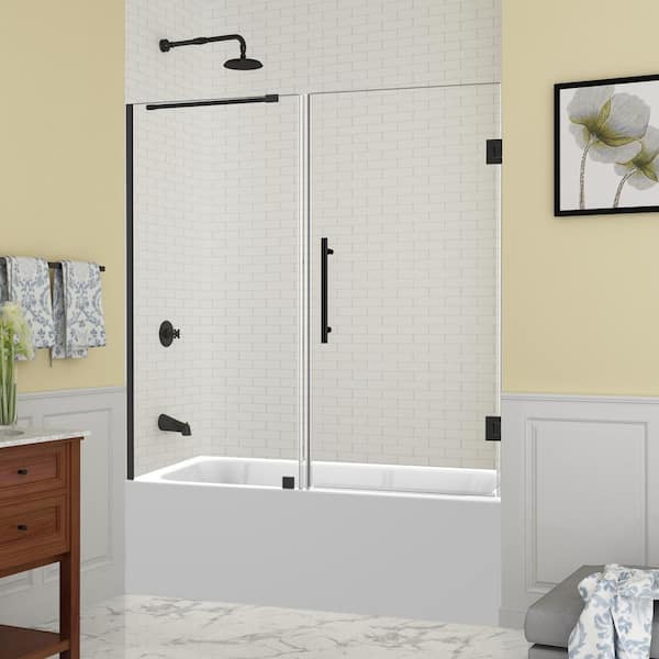 Aston Belmore 59.25 in. to 60.25 in. x 60 in. Frameless Hinged Tub Door in Oil Rubbed Bronze