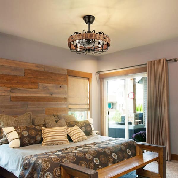 Avery 4-Light 18.5 in. Farmhouse Modern Brown Indoor Drum Woven Rattan Ceiling Fan Lighting with Remote Control