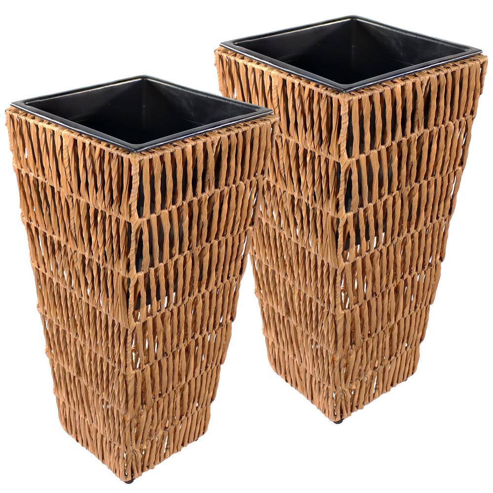 Barley Poly-Wicker Tall Planters with Black Plastic Insert - Set of 2