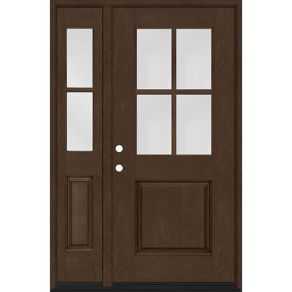 Steves & Sons Regency 53 in. x 80 in. 1/2-4Lite Clear Glass RH Hickory Stain Mahogany Fiberglass Prehung Front Door w/14in.SL