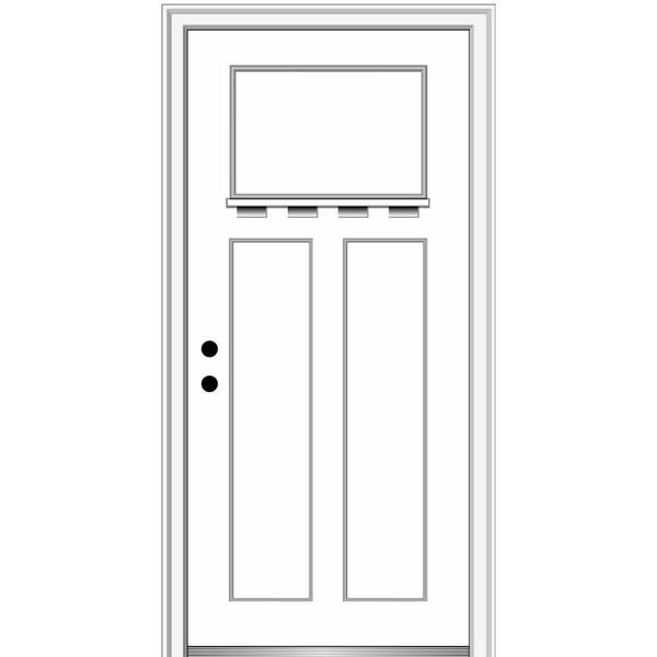 MMI Door 36 in. x 80 in. Shaker Right-Hand Craftsman 3-Panel Painted Fiberglass Smooth Prehung Front Door with Dentil Shelf