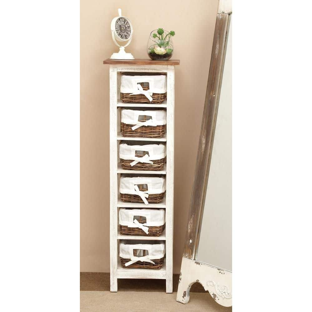 Decorative Storage Cabinet with Removable Woven Baskets -MFSTUDIO 6 Drawers / White