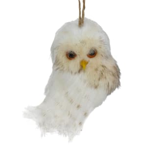 6 in. White and Brown Faux Fur Owl Christmas Ornament