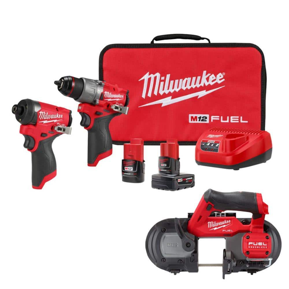 M12 FUEL 12-Volt Lithium-Ion Brushless Cordless Hammer Drill/Impact Driver Combo Kit (2-Tool) with Sub Compact Band Saw -  Milwaukee, 3497-22-2529