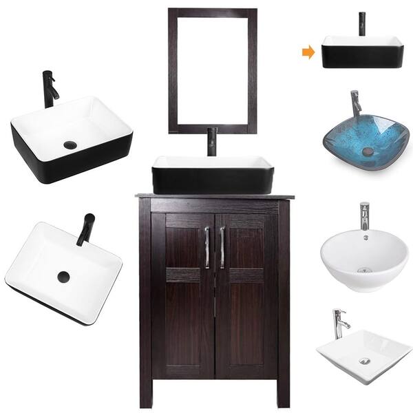 TOOLKISS 24 in. W x 19 in. D x 32.3 in. H Single Sink Bath Vanity in Brown with Top and Mirror