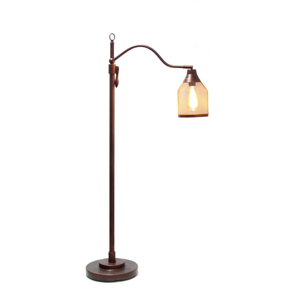 Vintage Charm Adjustable Red Bronze Floor Lamp with Edison Mesh Shade