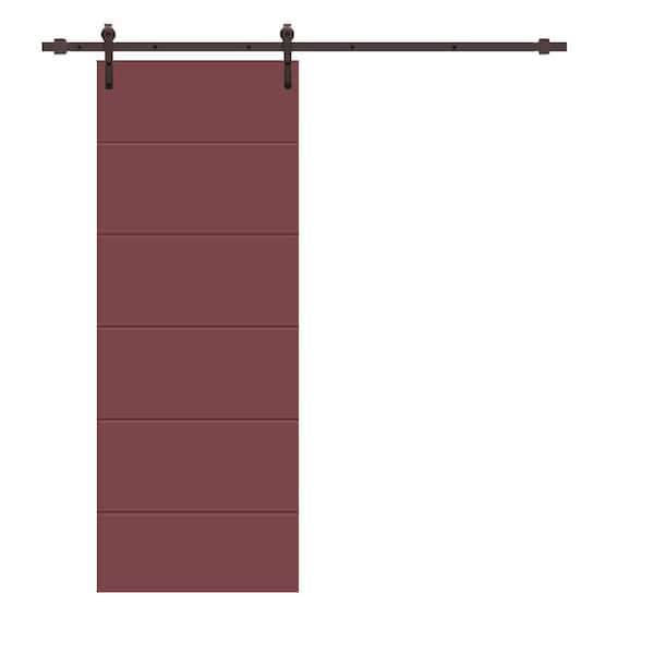 CALHOME Modern Classic 30 in. x 96 in. Maroon Stained Composite MDF Paneled Sliding Barn Door with Hardware Kit