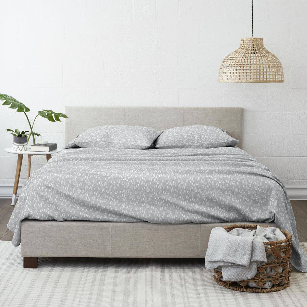 Gray Queen Microfiber Botanical Print Sheet Set
