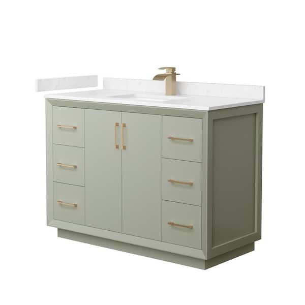 Wyndham Collection Strada 48 in. W x 22 in. D x 35 in. H Single Bath Vanity in Light Green with Carrara Cultured Marble Top