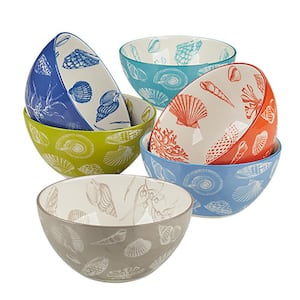 Seaside 28.75 fl. oz. Multi-Colored Porcelain Bowl (Set of 6)
