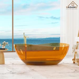 63 in. x 37 in. Freestanding Oval Shape Soaking Resin Bathtub with Center Drain in Transparent Coffee