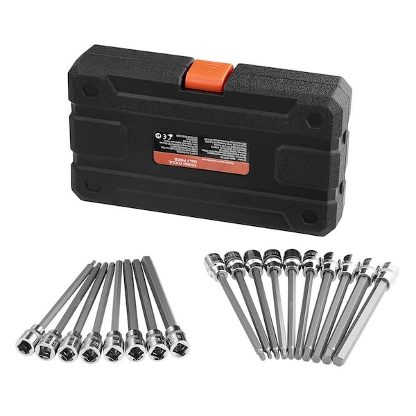 Extra Long Allen Hex Bit Socket Set, 18-Piece 3/8 in. Drive, S2 Alloy Steel and Cr-V Steel, Standard SAE and Metric